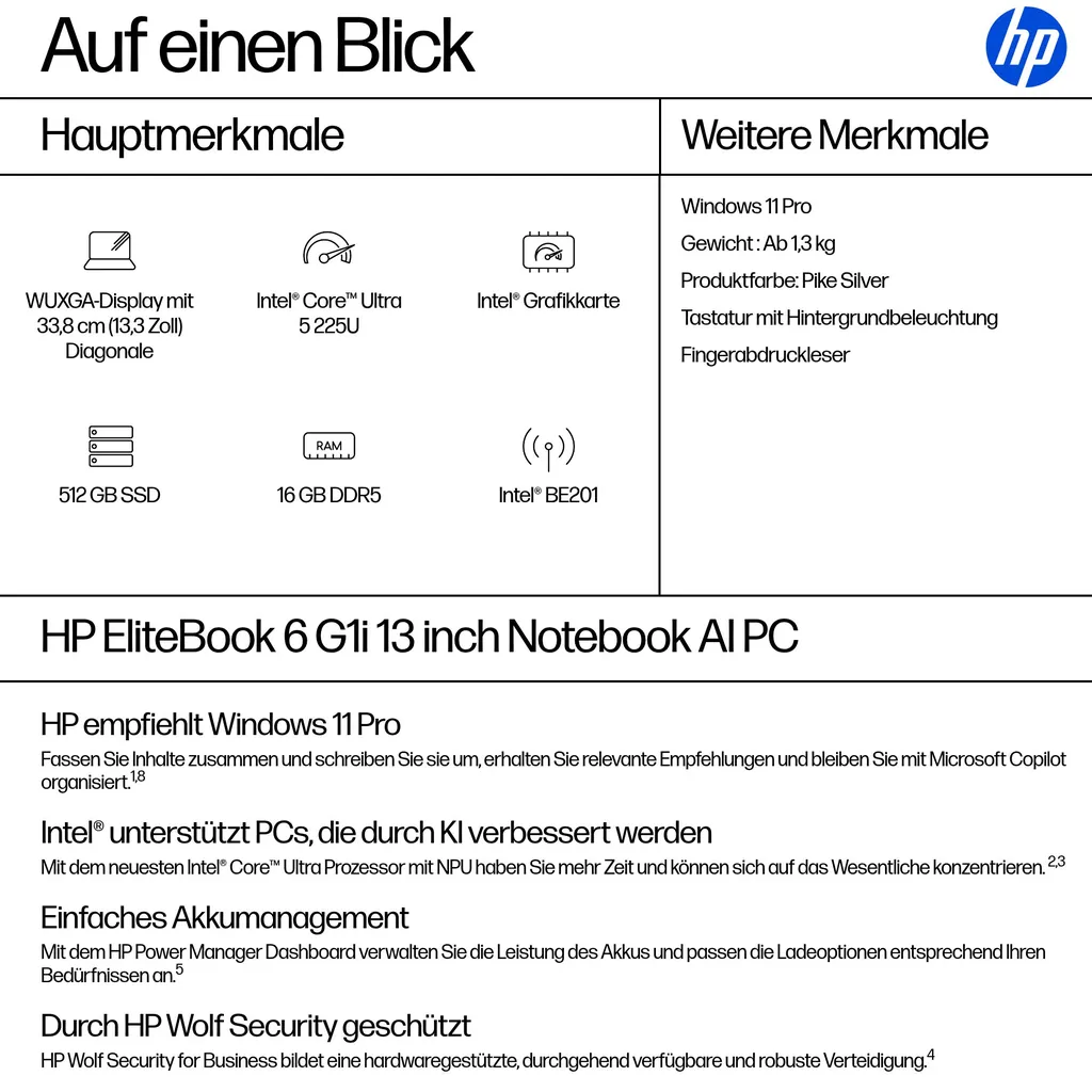 HP EliteBook 6 G1i 33,8cm (13,3") Ultra 5 225U 16G - Ansicht 4