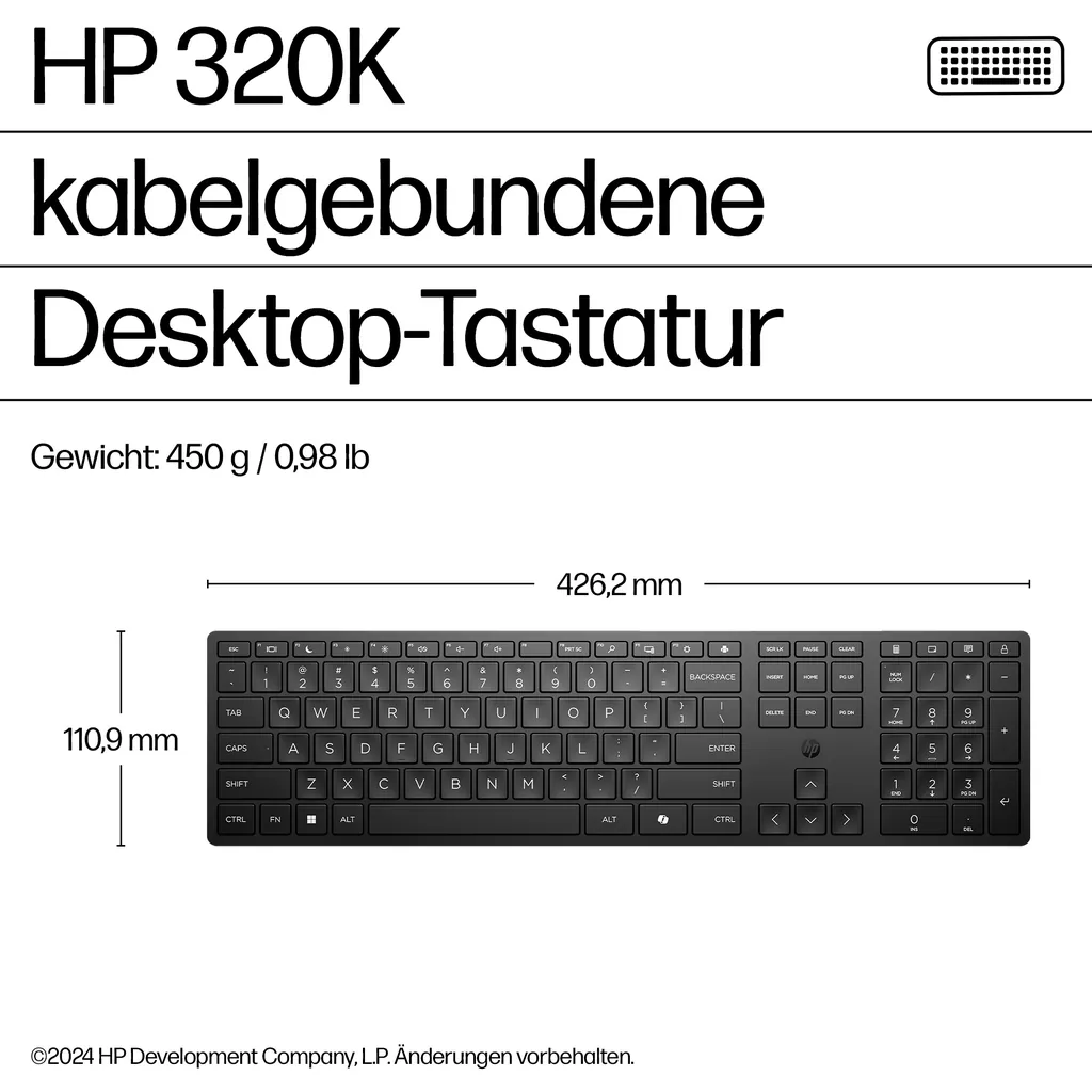HP Wired Desktop 320K | USB-Tastatur | US-Layout - Ansicht 6